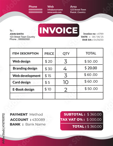 digital invoice template design vector