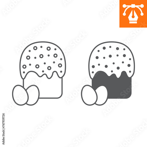Easter cake line and solid icon, outline style icon for web site or mobile app, holidays and food, panettone with eggs vector icon, simple vector illustration, vector graphics with editable strokes.