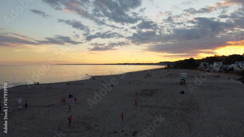 Lake Erie Ontario, The great lake sunset by drone. This is Port Stanley beach 