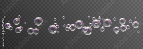 Vector soap bubbles png. Flying soap bubbles. Soap bubbles with various reflections. Detergent, soap, shampoo, foam.
