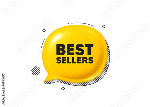 Best sellers tag. Comic speech bubble 3d icon. Special offer price sign. Advertising discounts symbol. Best sellers chat offer. Speech bubble comic banner. Discount balloon. Vector