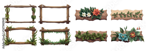 Nature-Inspired Frames: Exquisite Collection of Wooden Textures Adorned with Lush Greenery and Blooming © Zaleman