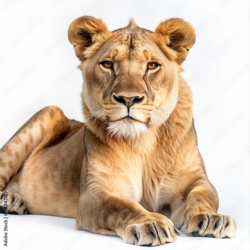 Lioness isolated on white background Lioness isolated on white background