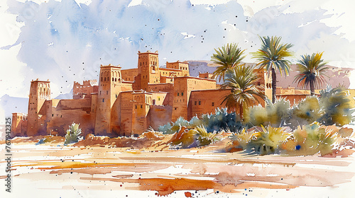 Watercolor illustration of Morocco
