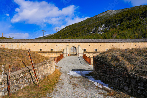 Fortified military building of the Communication Y, built by Vauban across the Fontchristiane Valley between the forts of Three Heads and of Randouillet above Briançon in the French Alps photo