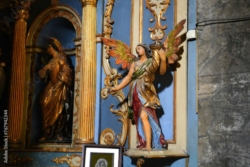 Statue of an angel in the Collegiate Church of Our Lady and Saint Nicholas of BrianÃ§on in the fortified old town built by Vauban in the French Alps
