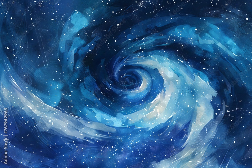 Swirling night sky with glowing stars in impressionist watercolor style, digital painting - obrazy, fototapety, plakaty 