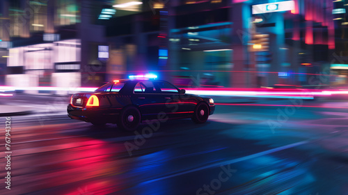 Speeding Cop Car motion blur. Night scene