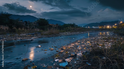 A polluted riverbed photo