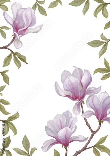 Hand painted acrylic illustration of magnolia flower. Perfect for poster, home textile, packaging design, stationery, wedding invitations and other prints (ID: 767946561)