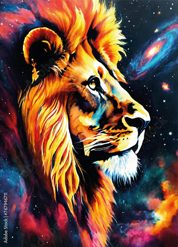 Cosmic King  Vibrant Lion in the Universe