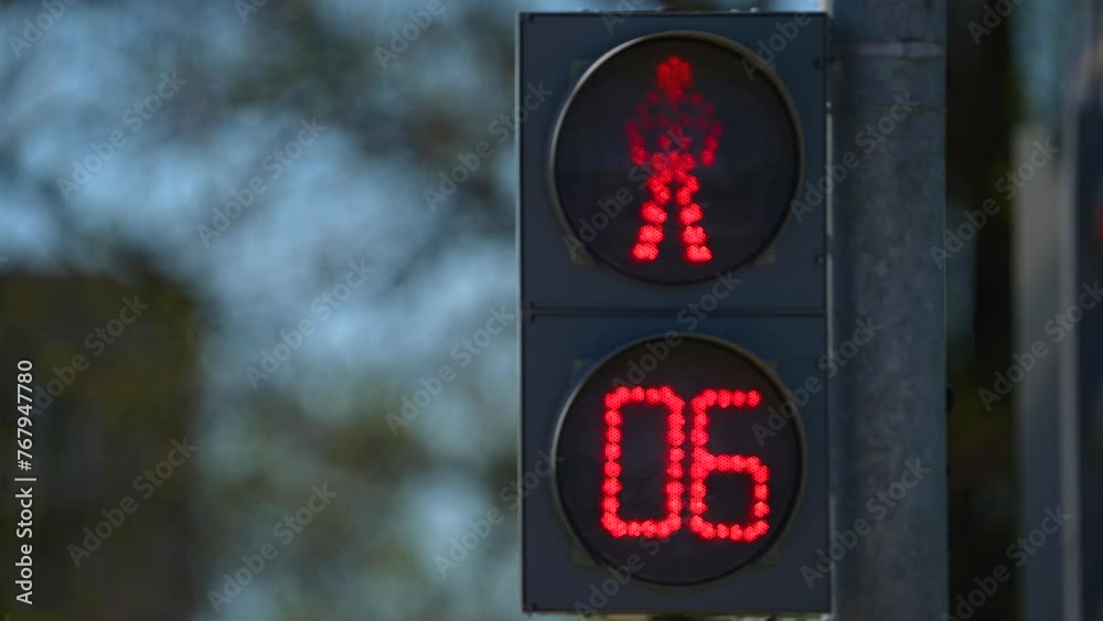 Traffic light change color on big city crossroad. Streetlight regulate traffic on megapolis highway closeup. Green red lights warning drivers on street. Modern technology in safety town life.