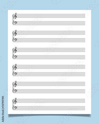 Blank sheet music manuscript paper. Ideal for any musician, composer or songwriter.
