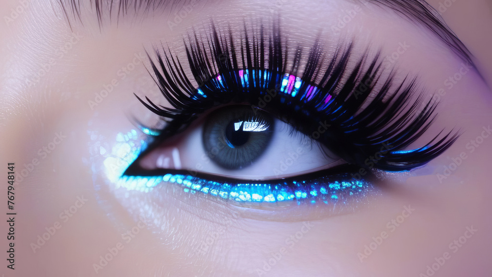 Close-up of a woman's eye with mascara-painted eyelashes Close-up of a woman's eye with mascara-painted eyelashes