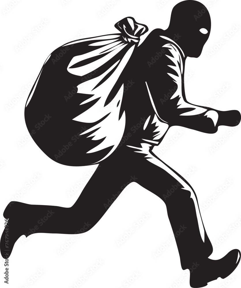 Vector illustration of a thief running away with loot bag