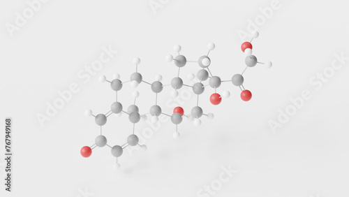 prednisolone molecule 3d, molecular structure, ball and stick model, structural chemical formula corticosteroid photo