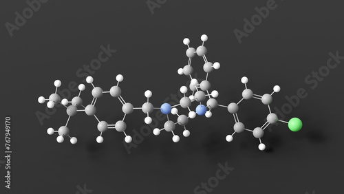 buclizine molecular structure, antihistamine, ball and stick 3d model, structural chemical formula with colored atoms photo