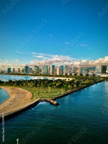 Aerial view of Ala Moana Beach, Honolulu, Hawaii, USA