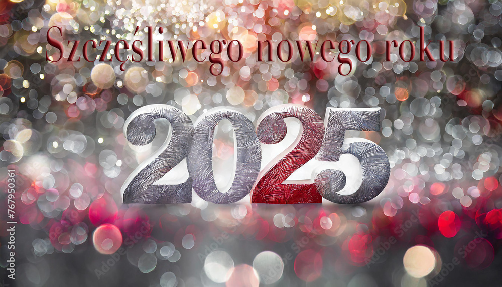 karta lub baner z życzeniami szczęśliwego nowego roku 2025 w kolorze