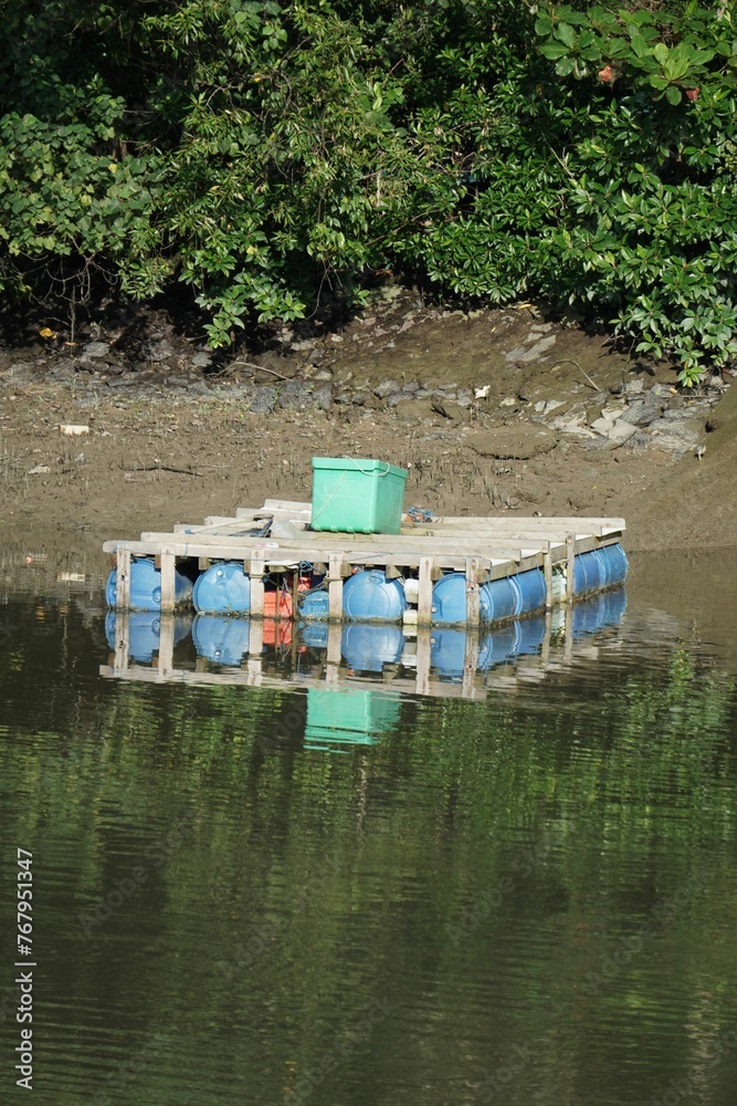 A photo of a makeshift pontoon A photo of a makeshift pontoon