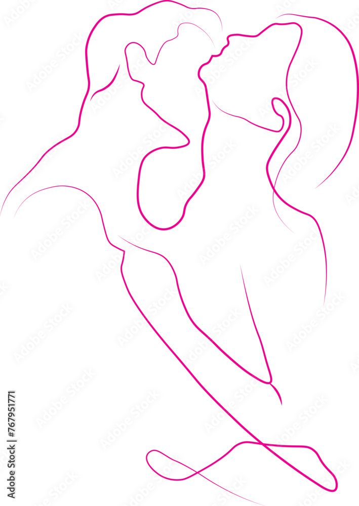 Illustration of an outlined couple in a romantic embrace, isolated on a white background Illustration of an outlined couple in a romantic embrace, isolated on a white background