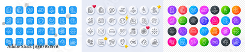 Scroll down, Swipe up and Smile line icons. Square, Gradient, Pin 3d buttons. AI, QA and map pin icons. Pack of Card, Heart rating, Search icon. Checklist, Face biometrics, Gps pictogram. Vector
