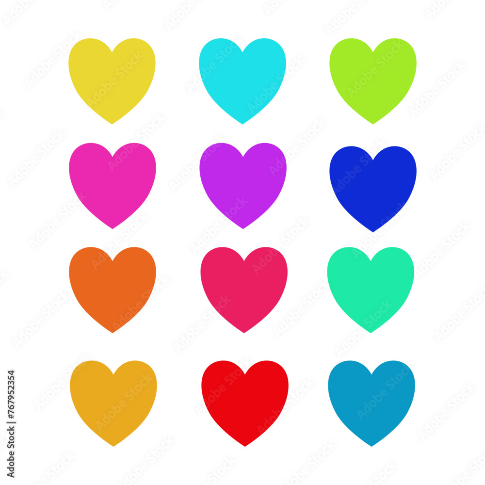 Vibrant vector illustration featuring a pattern of multicolored hearts on a clean white background