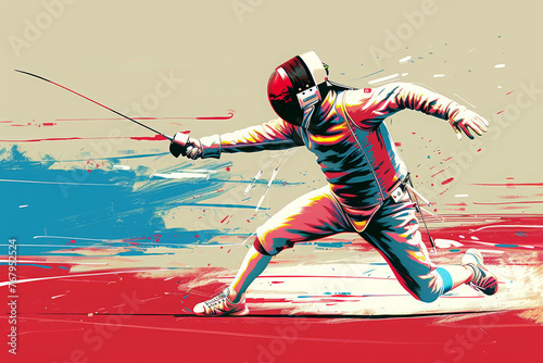 Competitive fencing combat sport illustration. Sword fencing competition.
