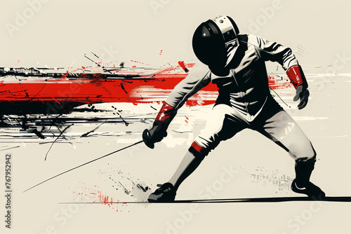 Competitive fencing combat sport illustration. Sword fencing competition.