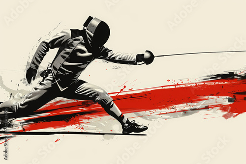 Competitive fencing combat sport illustration. Sword fencing competition.