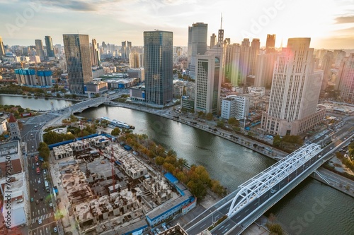 Aerial photo of Haihe River Scenic Line, Tianjin, China © Wirestock
