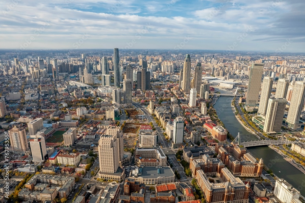 Naklejka premium Aerial photo of Haihe River Scenic Line, Tianjin, China