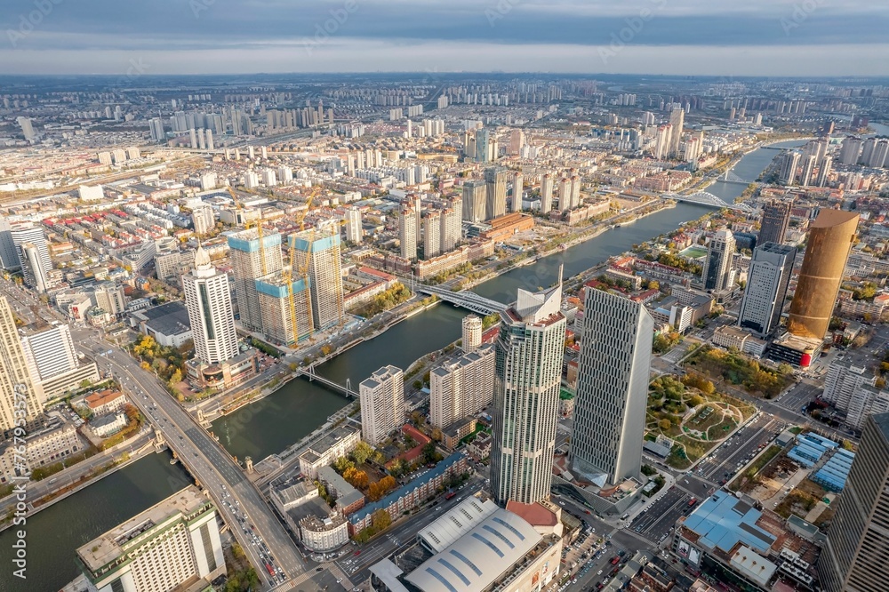 Aerial photo of Haihe River Scenic Line, Tianjin, China