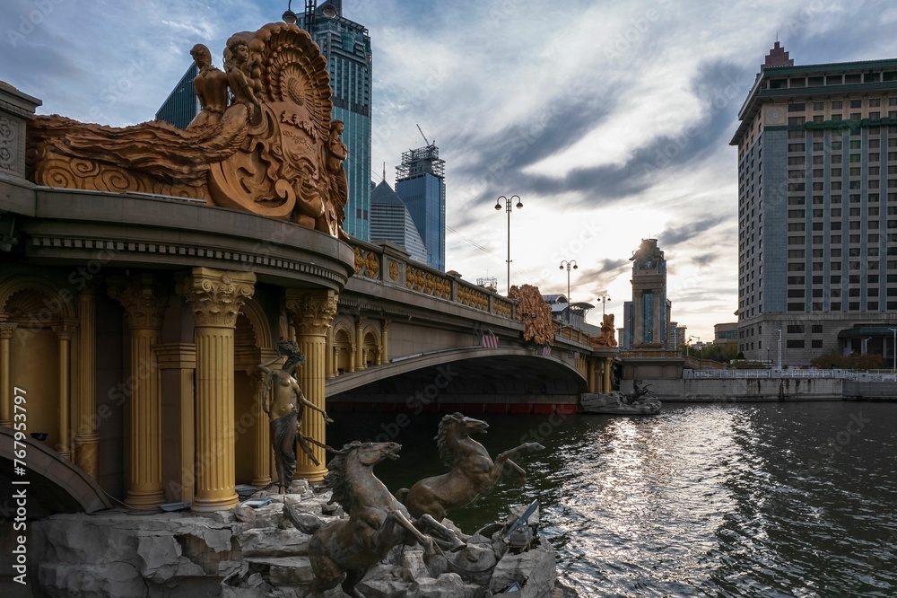 Fototapeta premium Aerial photo of Haihe River Scenic Line, Tianjin, China