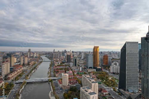 Aerial photo of Haihe River Scenic Line, Tianjin, China photo