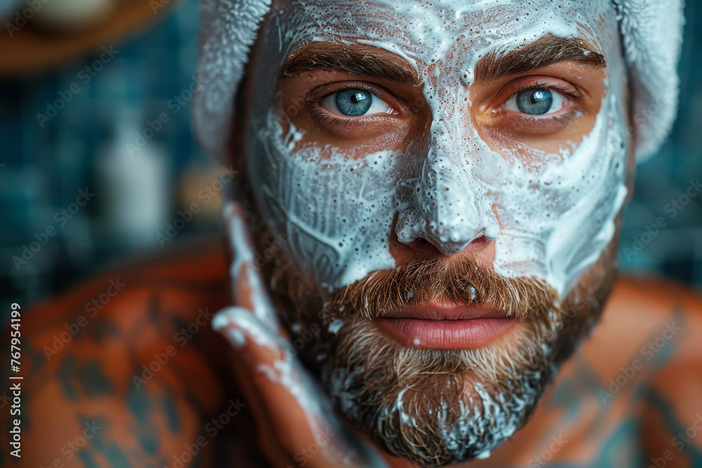 Close-up of a man's face in a cosmetic mask. Skin care. Close-up of a man's face in a cosmetic mask. Skin care.
