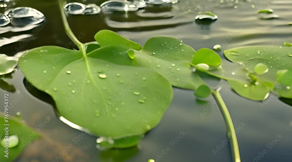The Serene Beauty of Green Leaves Falling into Water The Serene Beauty of Green Leaves Falling into Water