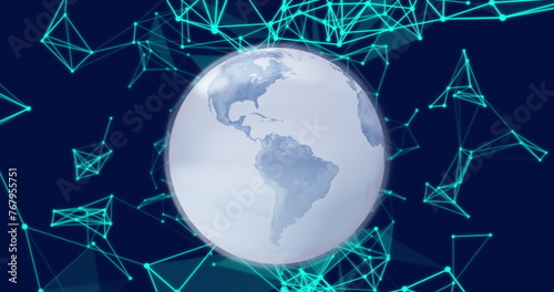 Image of earth revolving and networking graphics in background