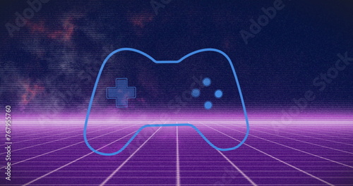 Image of image game controller with abstract futuristic design in background