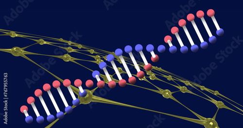 Image of dna structure and networking design representing global communication and science