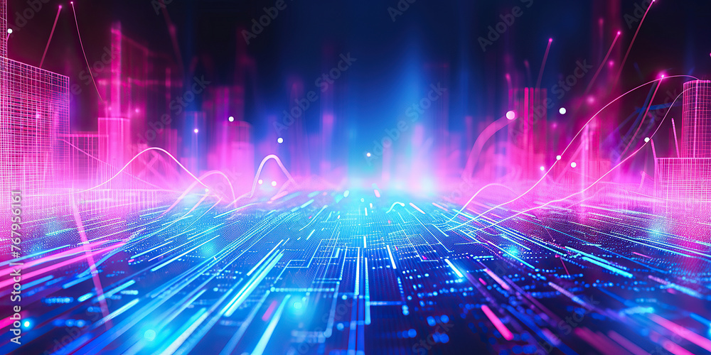 Glowing neon technology and hi-tech background with blue and pink lines