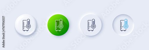 Single chamber refrigerator line icon. Neumorphic, Green gradient, 3d pin buttons. Fridge sign. Freezer storage symbol. Line icons. Neumorphic buttons with outline signs. Vector