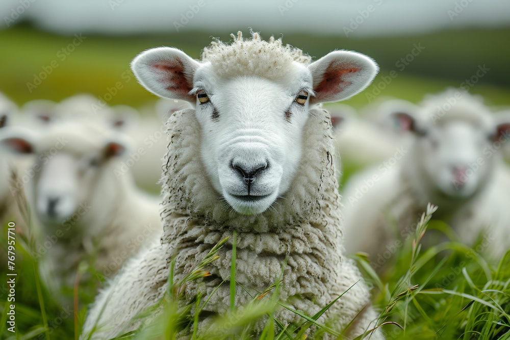 Obraz premium Sheep looking at the camera in field