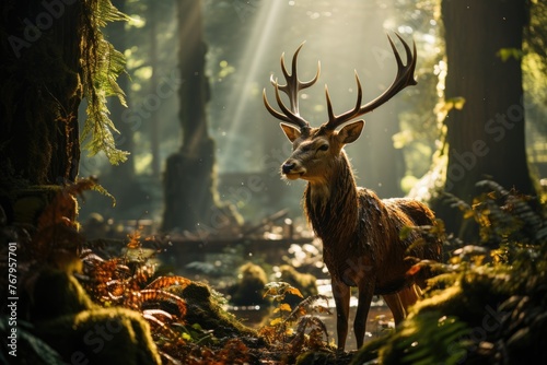 Deer in the forest, preservation symbol., generative IA © JONATAS