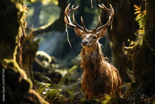 Majestic deer in Forest Children's Book Enchants., generative IA
