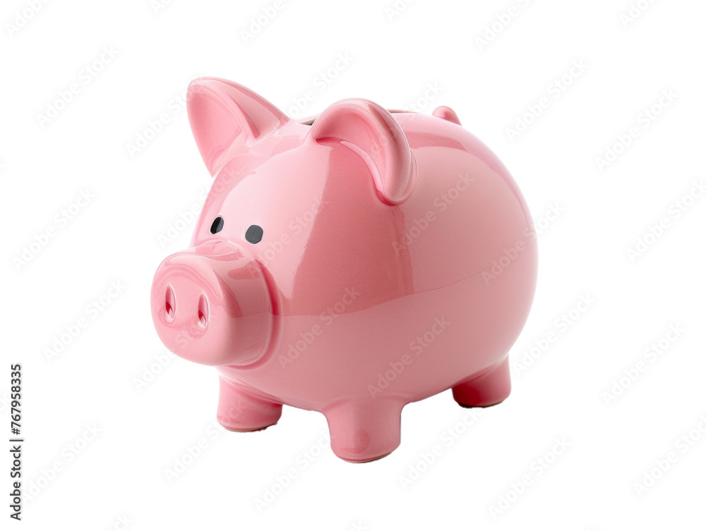 Pink piggy bank isolated on transparent background.