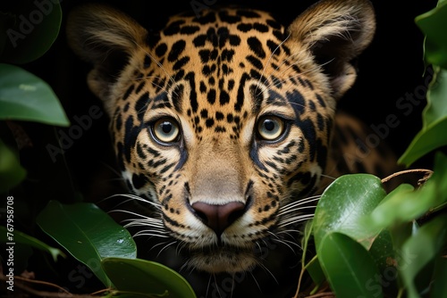 Jaguar in the jungle, watching closely., generative IA