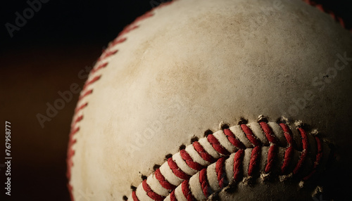 extreme closeup of baseball stiches and texture