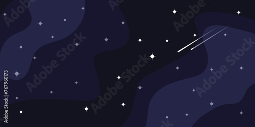 Background of the night sky, space of stars and meteorites.