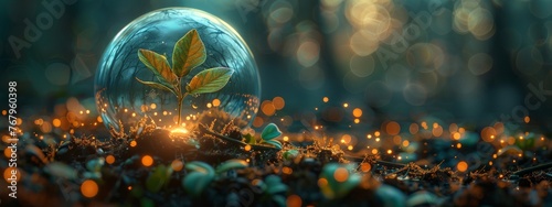 A conceptual image of a digital seedling, protected by a GenAI dome, symbolizing growth and protection in cybersecurity. photo